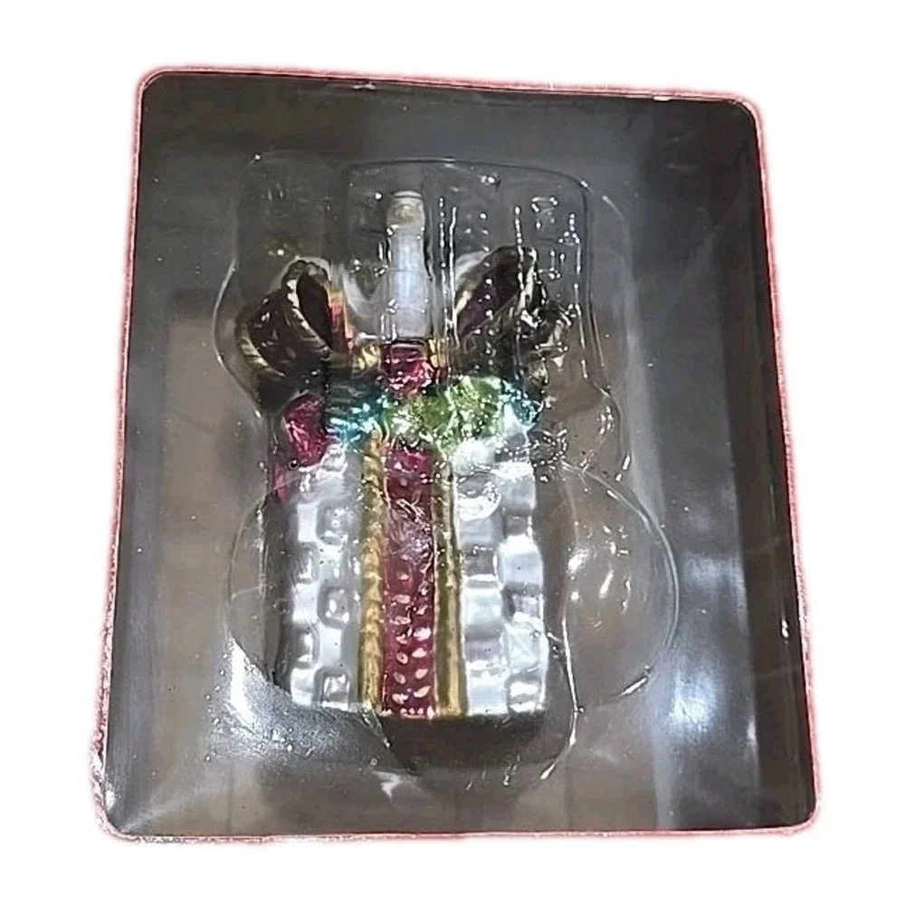 NIB Fitz & Floyd Gift Box Dove Glass Christmas Ornament Bow Cottagecore VTG INSP